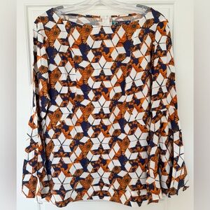 MADCAP LONDON Vtg Geometric Bell Sleeve Mod Core‎ Viscose Size 8 Back Zip